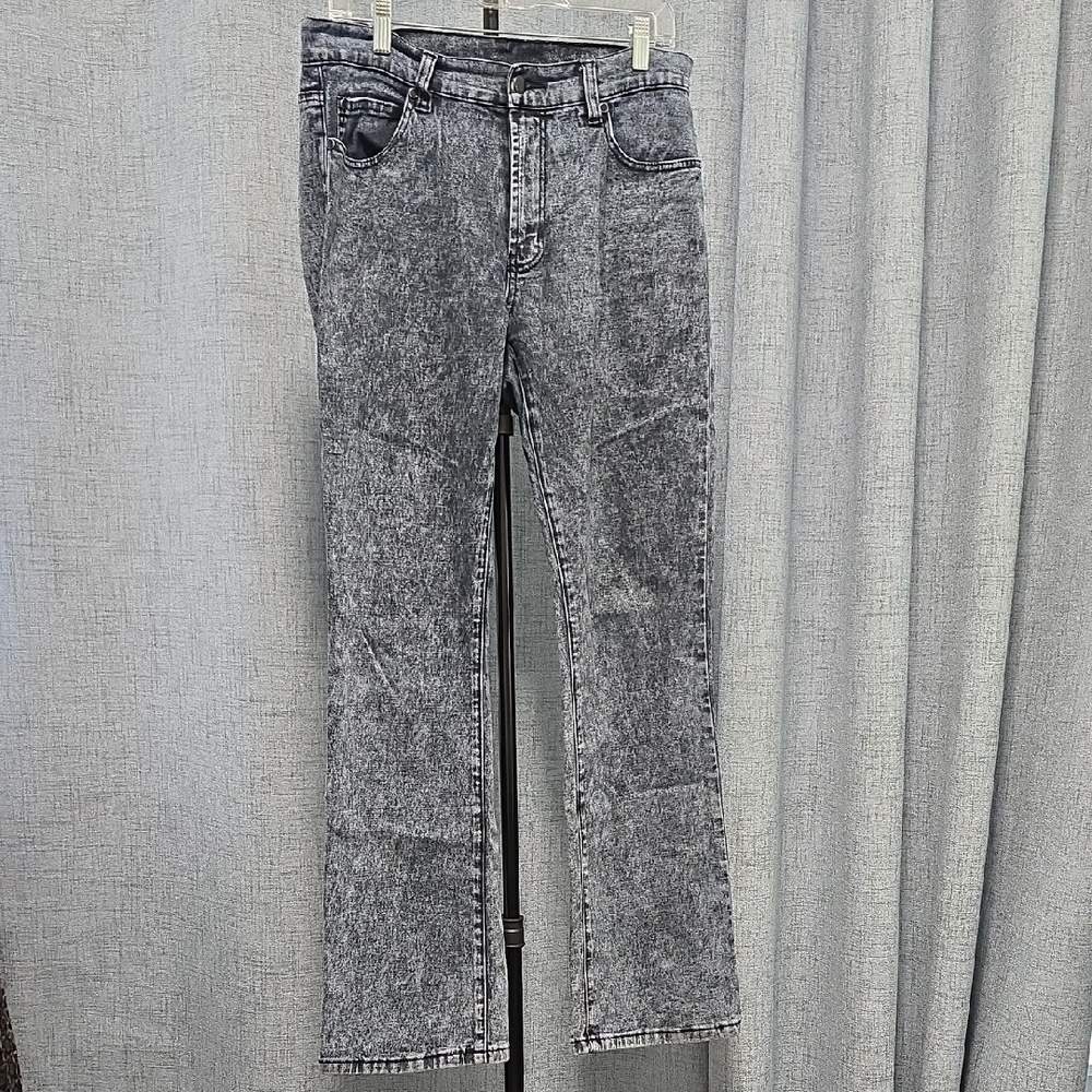 DG2 by Diane‎ Gilman Women's Dark Blue Silver Acid Washed Straight Leg Jeans 12